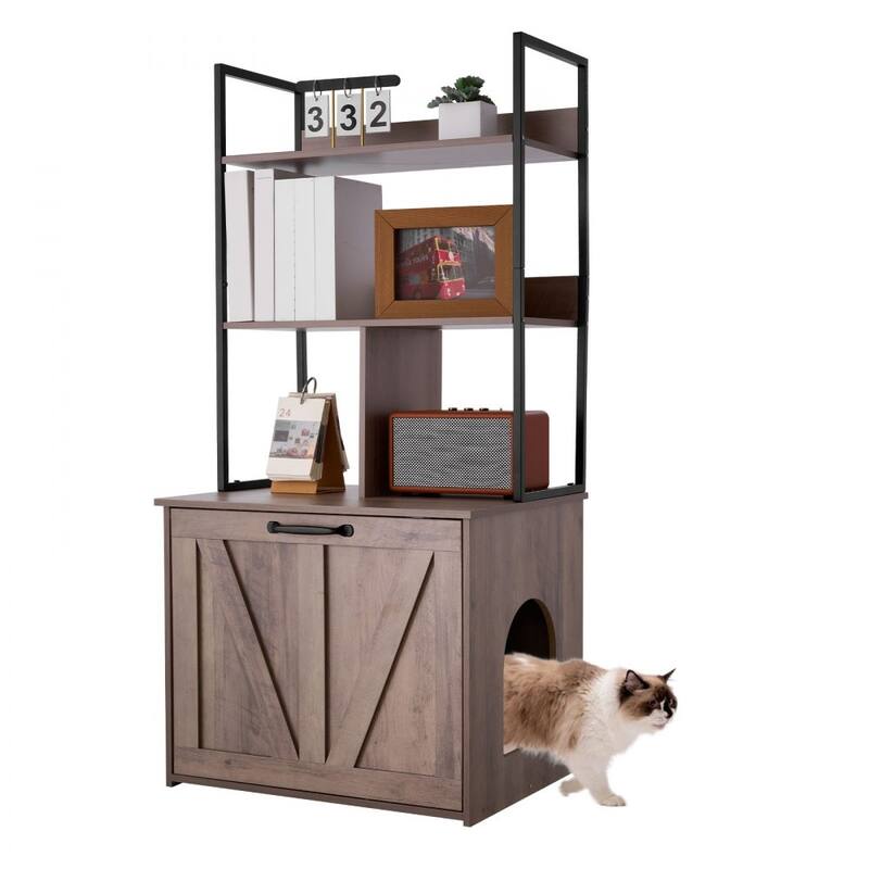 Modern Cat Litter Box Furniture Enclosure Cabinet with Metal Rack and Hidden Odor Control Storage - 23.62” x 19.69” x 50.08”