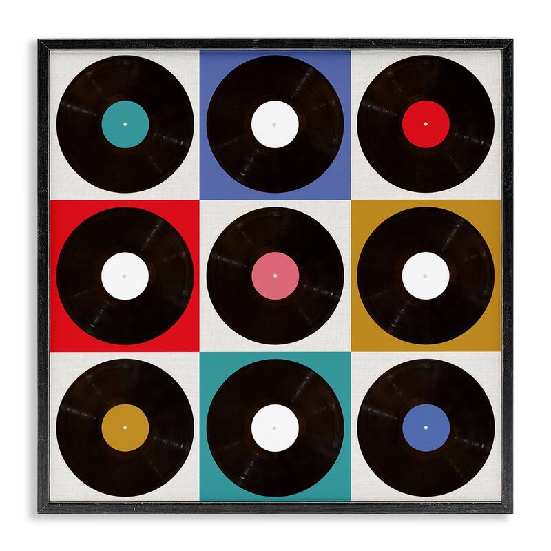 Stupell Geometric Music Records Framed Giclee Art Design By Katrina Craven - 17 x 17 - Black