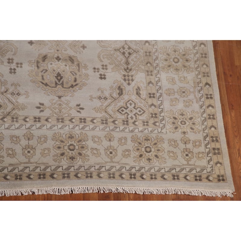 Geometric Oushak Area Rug Hand-Knotted Oriental Wool Carpet - 9'0"x 11'9"