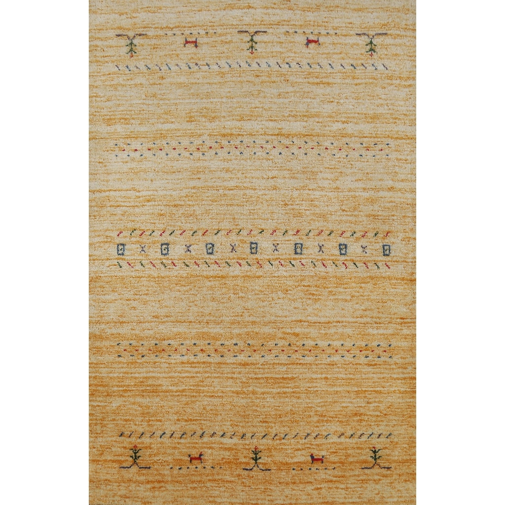 Yellow Gabbeh Indian Rug Hand-Knotted Wool Carpet - 3'10" x 5'9"