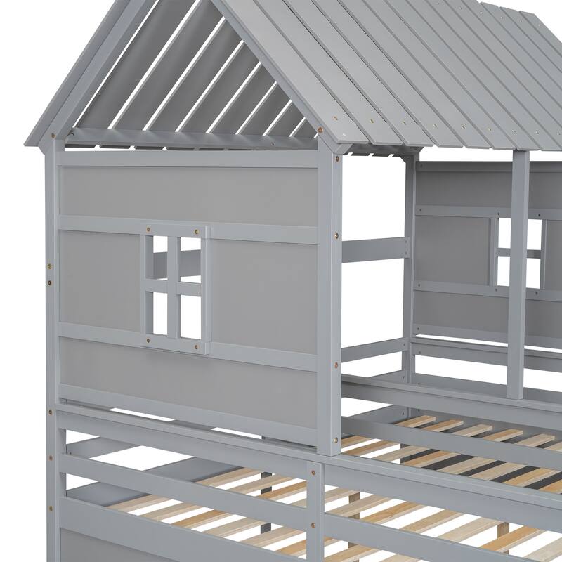 Twin House Beds with Storage Drawers, Perfect for Boy and Girl Shared Bedroom, Pine Wood Frame