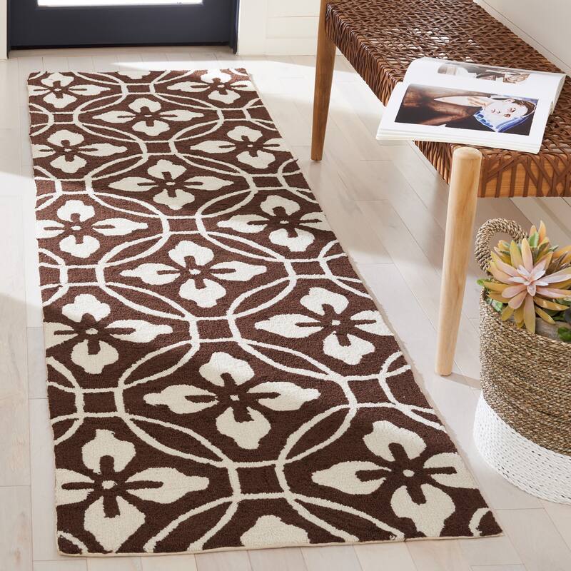 SAFAVIEH Handmade Four Seasons Dedde Floral Rug - 2'3" x 8' Runner - Chocolate/Ivory