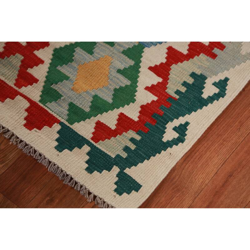 Hand Woven Oriental 100% Wool Carpet Southwestern Geometric Multi-Colored Kilim Area Rug - 8' 7'' X 6' 0''