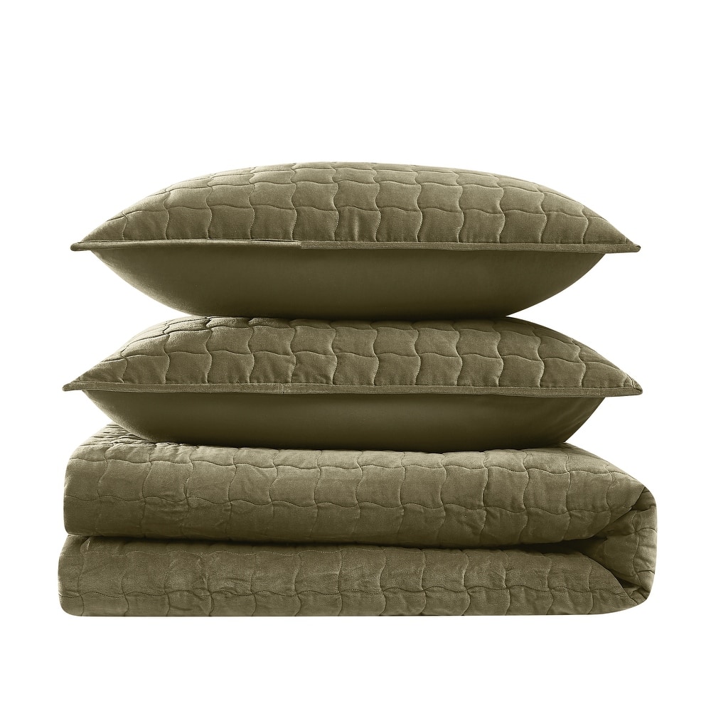 Brooklyn Loom Matte Cotton Velvet Wavy Square Quilt Set