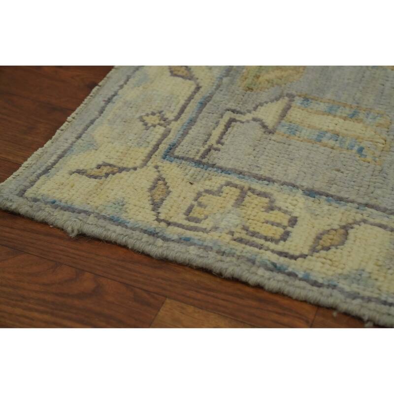 Vegetable Dye Wool Oushak Turkish Runner Rug, Floral Geometric Carpet - 13' 9'' X 2' 10''