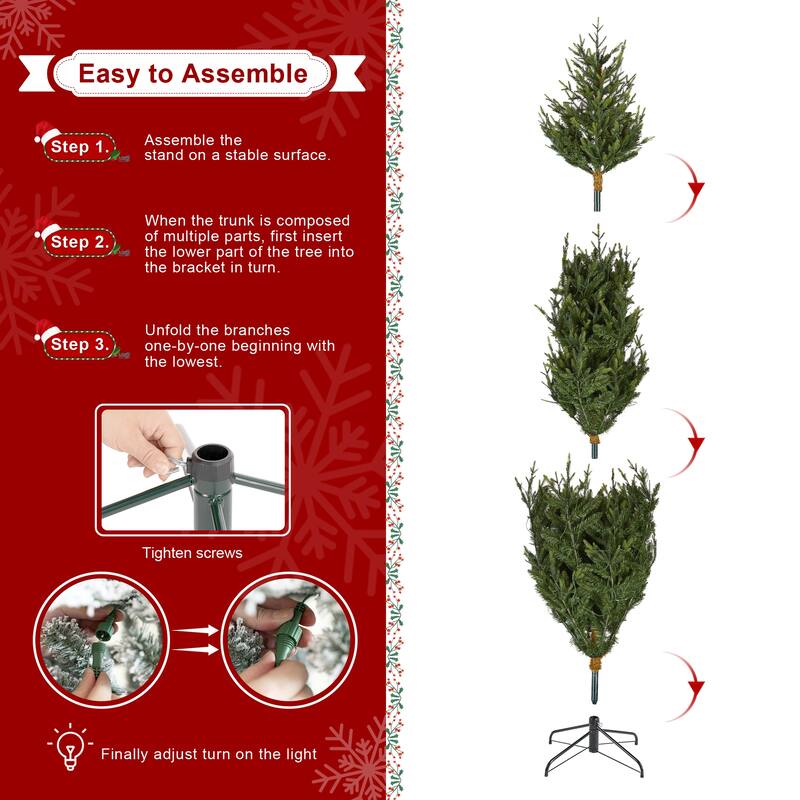Glitzhome 7.5ft/9ft Pre-Lit Green Upward Slim Fir Artificial Christmas Tree with Foot Pedal Remote Control