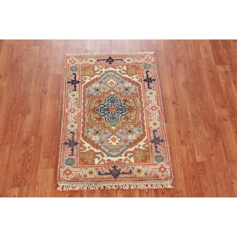 Geometric Heriz Serapi Oriental Accent Rug Hand-Knotted Wool Carpet - 2'0" x 3'0"