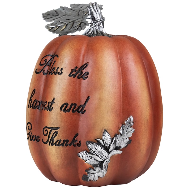 Bless the Harvest and Give Thanks Debossed Pumpkin Decoration - 10"