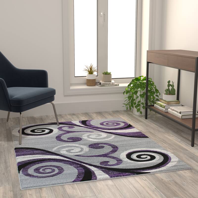 Modern Distressed Swirl Abstract Style Indoor Area Rug