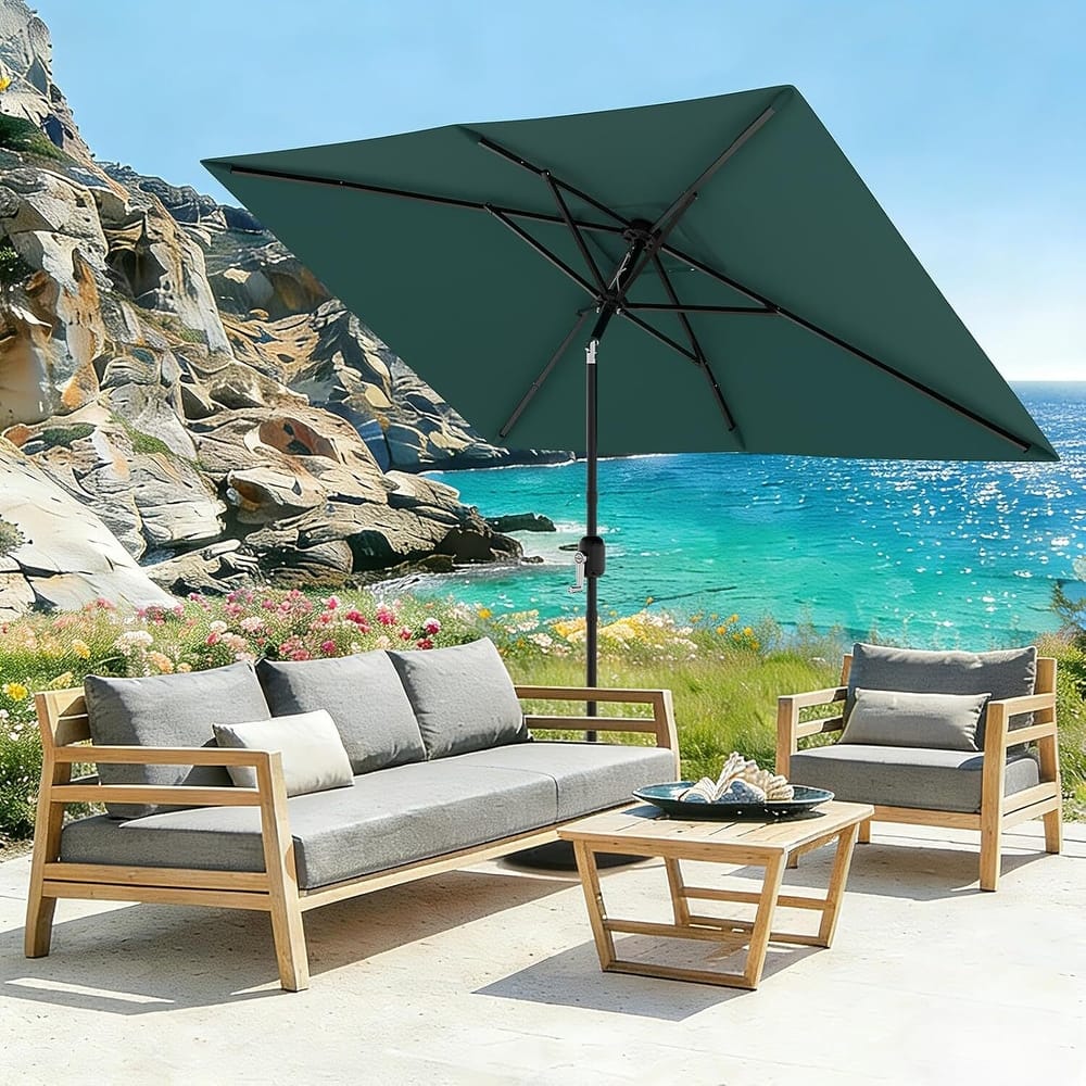 10' x 6.5' Solar Patio Umbrella with Crank and Push Button Tilt for Garden, Deck, Lawn, Pool (No Base)