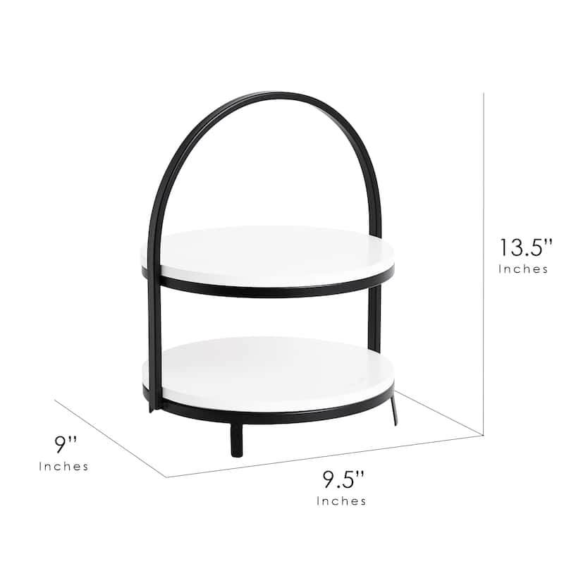 American Art Decor 2-Tier White Wood Metal Storage Display Tray