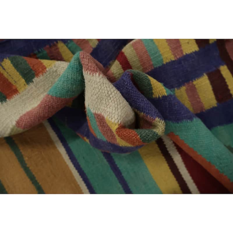 Hand Woven Oriental 100% Wool Carpet Southwestern Tribal Multi-Colored Kilim Area Rug - 9' 10'' X 6' 8''