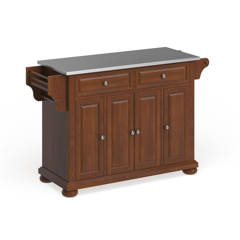 Crosley Alexandria Stainless Steel Top Full Size Kitchen Island/Cart - 18"d x 51.5"w x 34"h - Stationary - Brown - Stainless Steel