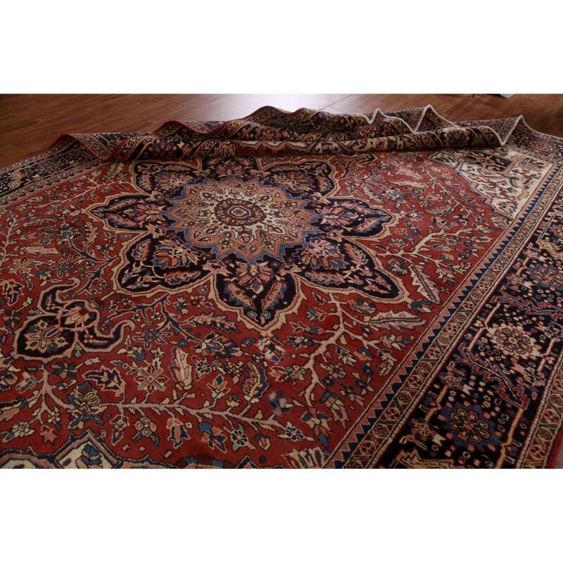 Vintage Vegetable Dye Persian Heriz Area Rug Hand-knotted Wool Carpet - 9'9" x 13'1"
