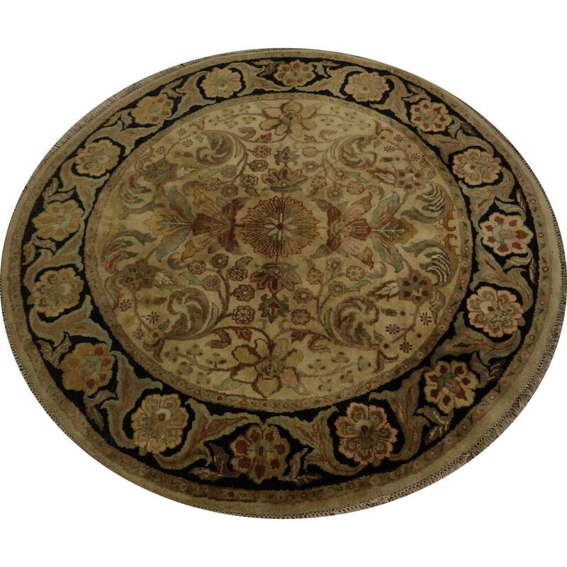 Hand Knotted Oriental 100% Wool Carpet Traditional All-Over Beige & Ivories Agra Area Rug - 5' 10'' X 5' 11''