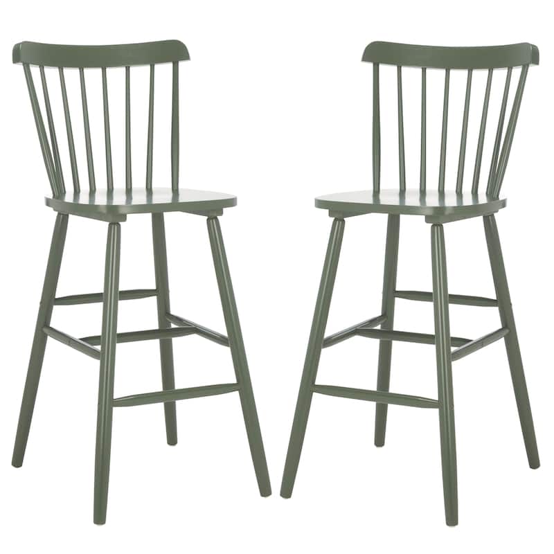 SAFAVIEH Aida 30-inch Spindle Farmhouse Bar Stool (Set of 2) - 19.9" x 19.8" x 38" - 20"W x 20"D x 43"H - Dusty Green