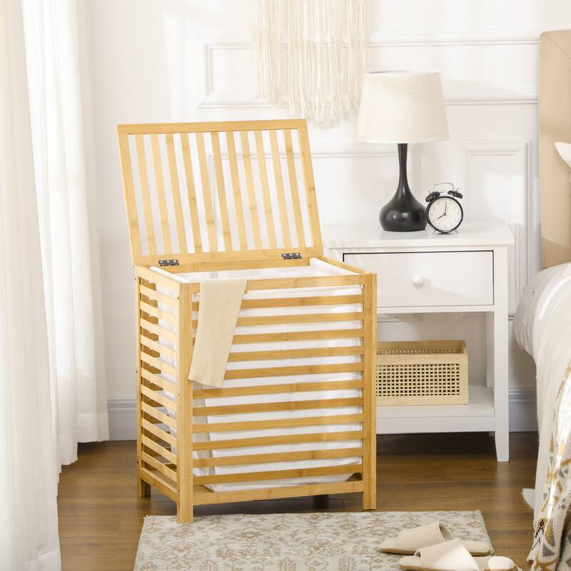 HOMCOM Bamboo Laundry Hamper with Lid and Removable Liner Bag
