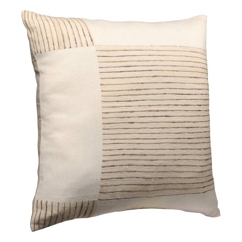 Handwoven Silk Patchwork Square Throw Pillow Cover - 24" - Cream and Beige