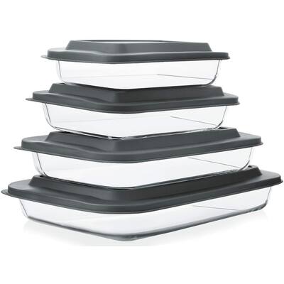 Deep Glass Baking Dish Set with Plastic lids,Rectangular Glass Bakeware Set with Lids, Baking Pans for Lasagna, Leftovers