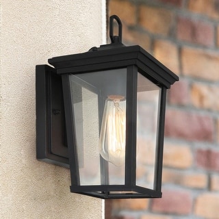Farmhouse 1-Light Black Outdoor Wall Sconces Patio Glass Wall Lamps - 4.3"L x 11.8"H