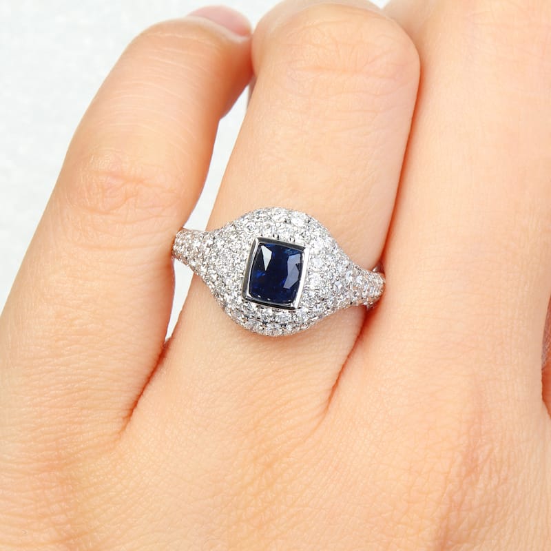 Miadora 1ct TGW Cushion-Cut Blue Sapphire 1 2/5ct TDW Diamond Ring in 14k White Gold