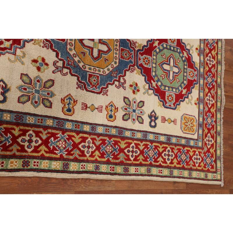 Kazak Area Rug Hand-Knotted Oriental Beige Wool Carpet - 4'0" x 6'0"