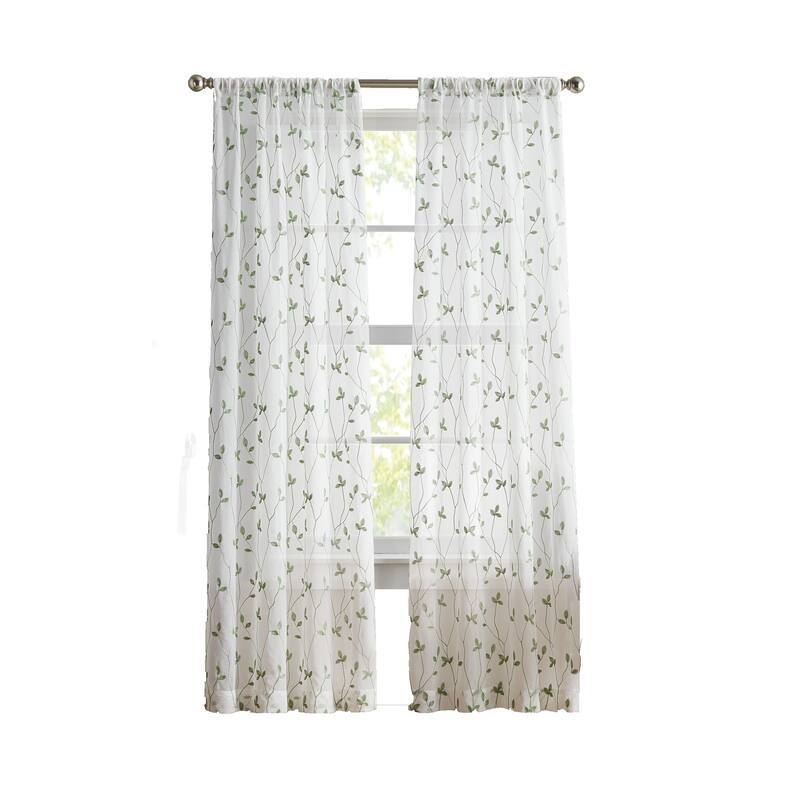Curtainworks Botanical Embroidery Sheer Rod Pocket Curtain Panel Pair