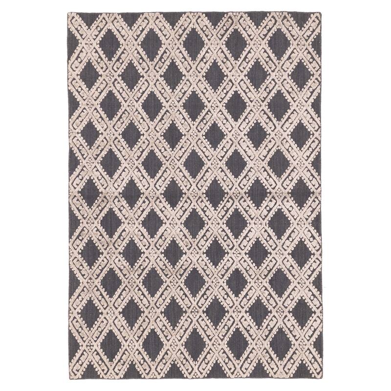 ECARPETGALLERY Hand Loomed Elysian Dark Grey Viscose, Wool Rug - 4'10 x 6'11