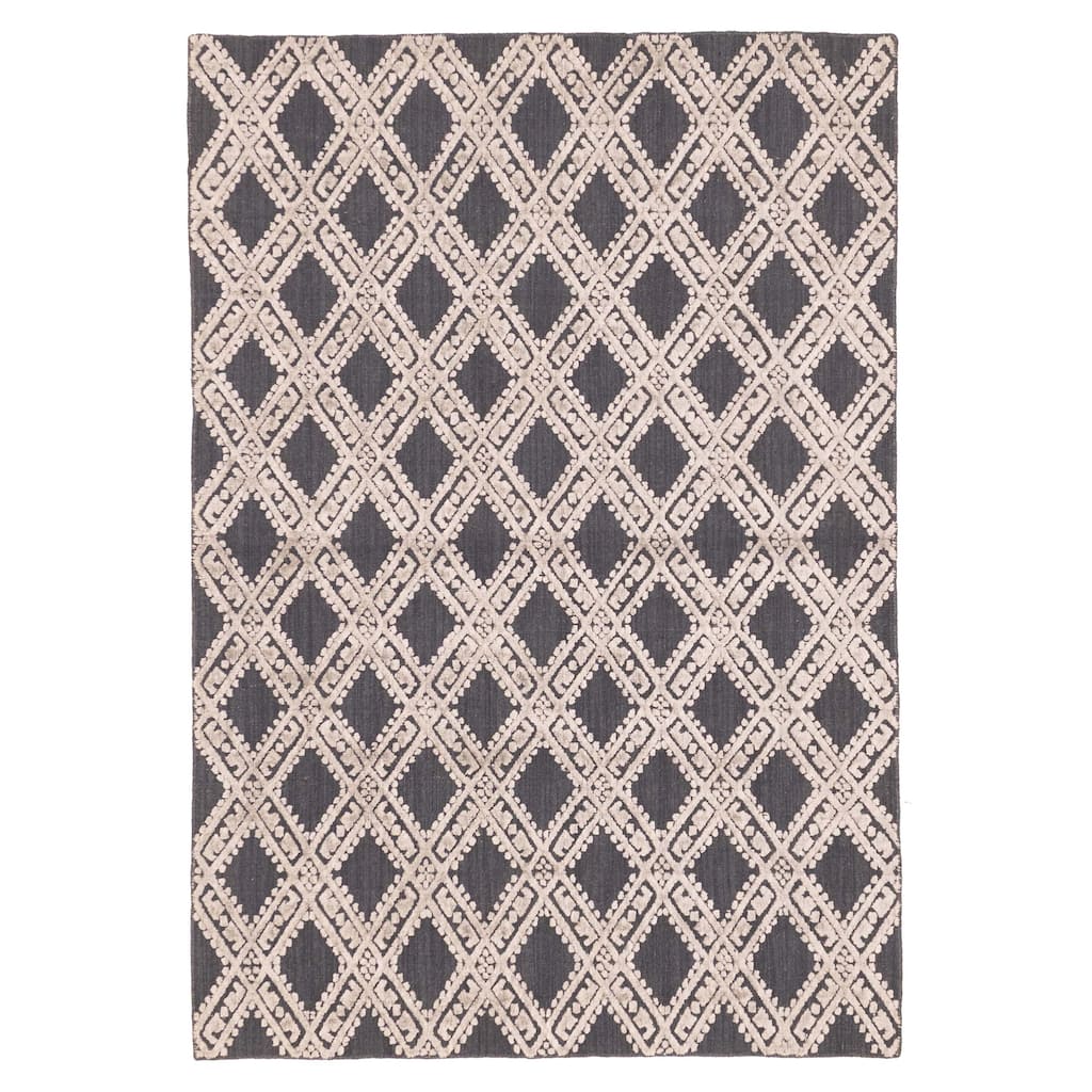 ECARPETGALLERY Hand Loomed Elysian Dark Grey Viscose, Wool Rug - 4'10 x 6'11