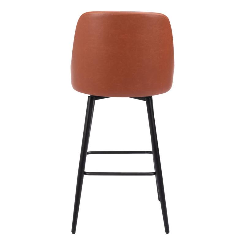 30” Bar Height Swivel Stool with Brown Faux Leather Bucket Seat and Black Steel Frame for Kitchen - 41.7”H x 19.7”W x 21.7”D