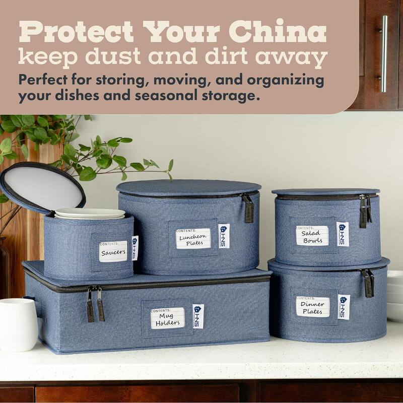 Hard Shell China Storage Containers 5-Piece Set Moving Boxes for Dinnerware, Glasses, Plates, Mugs and Saucers