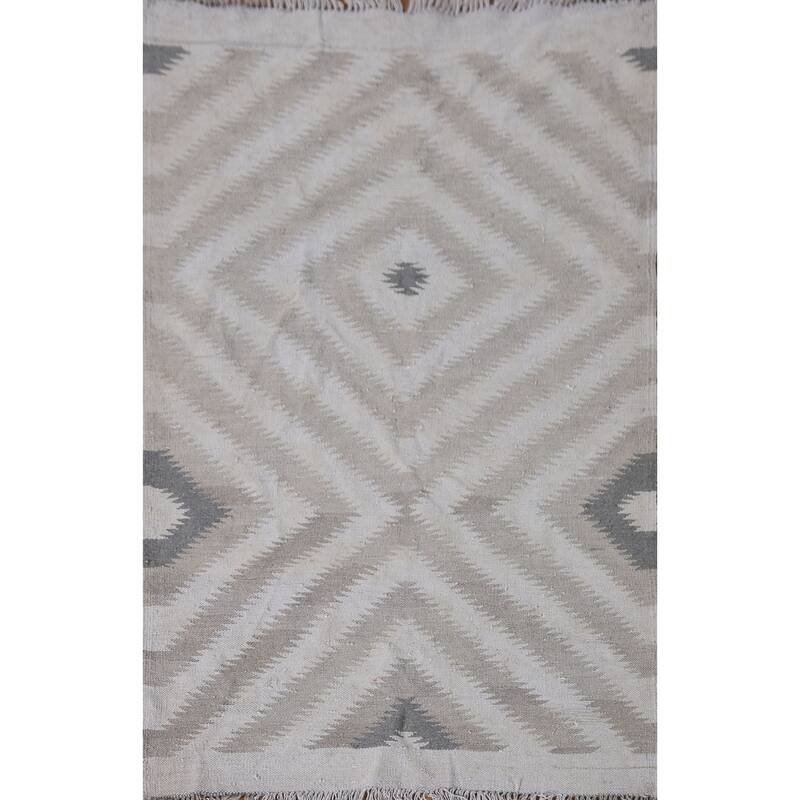 Reversible Kilim Oriental Accent Rug Flatweave Wool Carpet - 3'1"x 4'10"