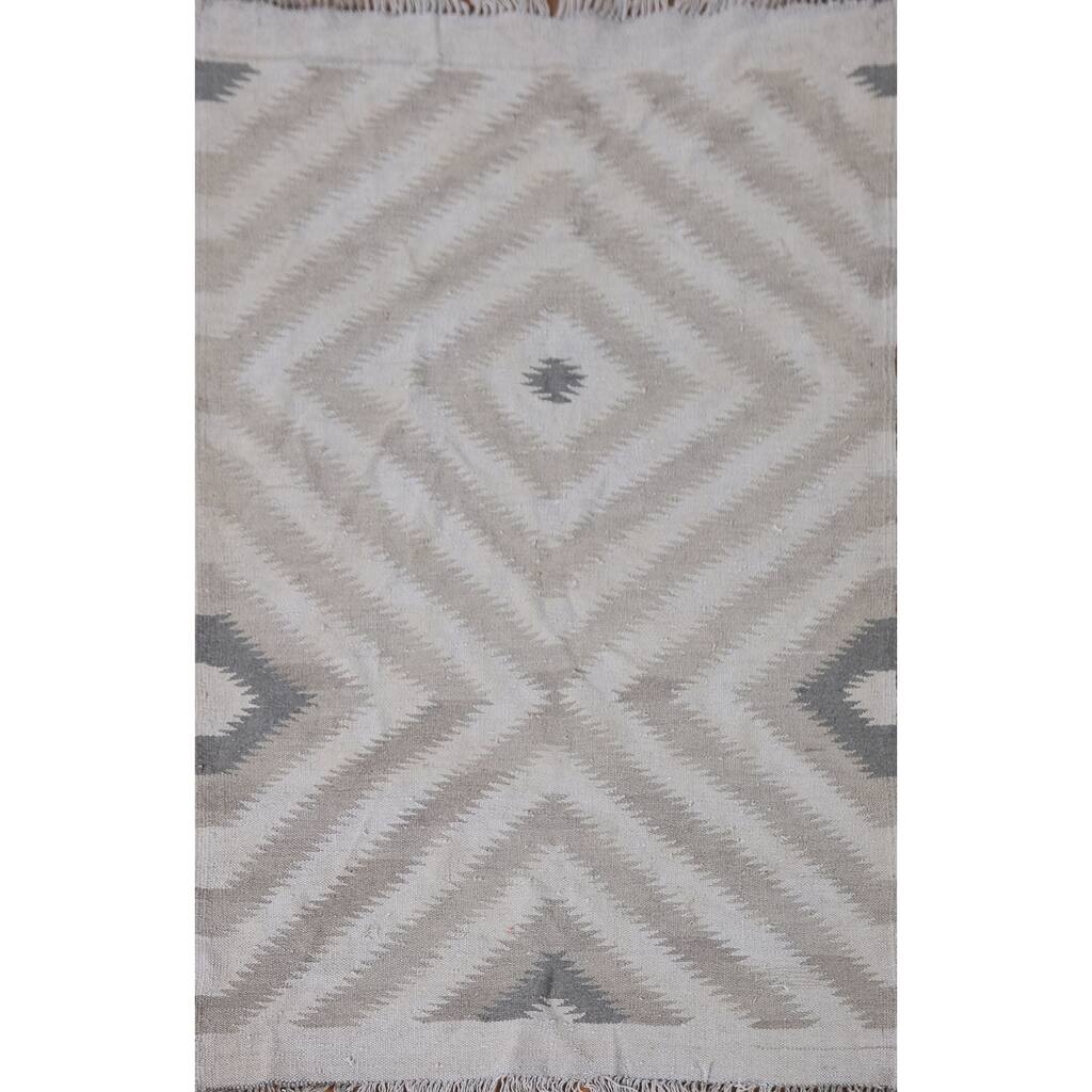 Reversible Kilim Oriental Accent Rug Flatweave Wool Carpet - 3'1"x 4'10"