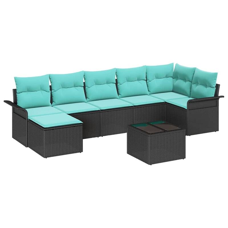 vidaXL 7/8 Garden Sofa Set with Cushions Black/Brown/Grey Poly Rattan - 117.1 x 52.2 x 27.2