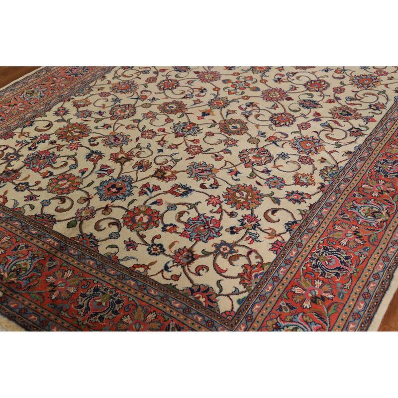 Hand Knotted Oriental 100% Wool Carpet Traditional All-Over Beige & Ivories Sarouk Area Rug - 9' 10'' X 6' 7''