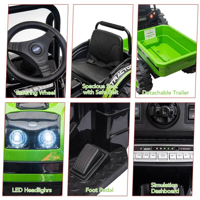12V Kids Ride-On Tractor with Trailer, Remote Control