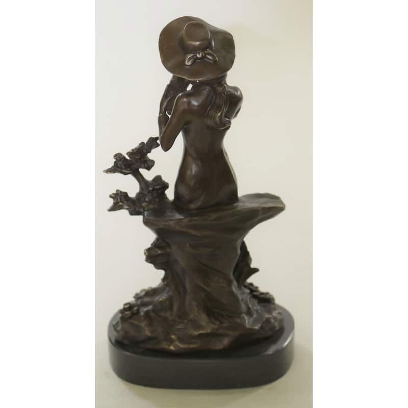 Rare Signed Lady W/ Dog Bronze Statue Figurine Art Deco Sculpture Figure Decor