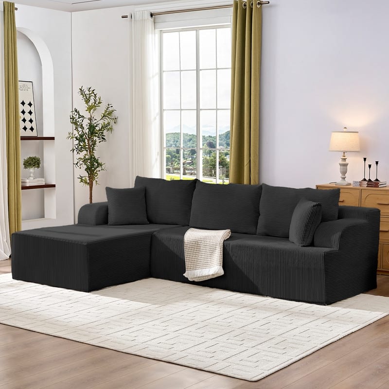 Mixoy 2-Pcs Free Combination Modular Sectional Sofas with Deep Seat,Corduroy L-Shaped Sofa with Chaise Lounge - 3-Seater