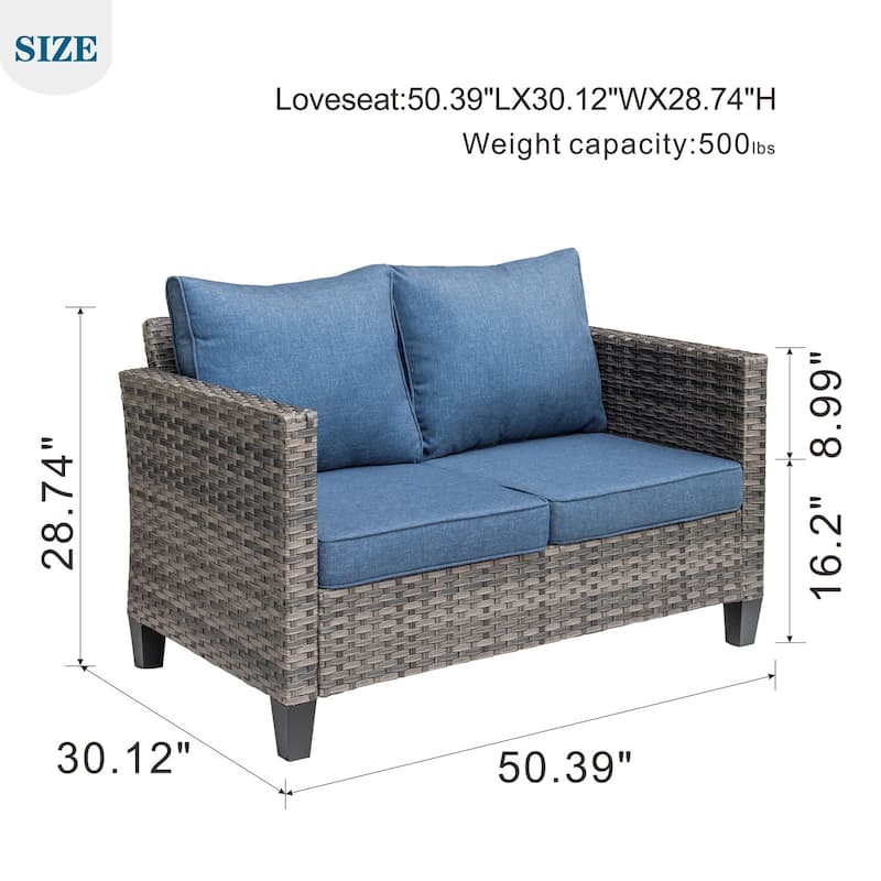 OVIOS Outdoor High-back Grey Wicker Loveseat