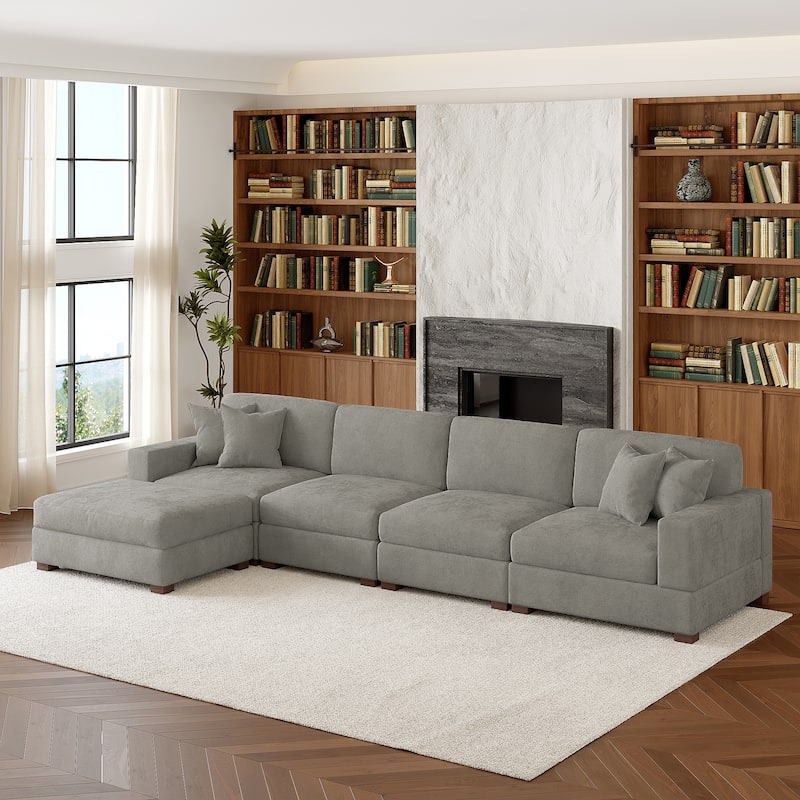 Oversized Chenille Modular Sectional Sofa Living Room Set with Ottoman