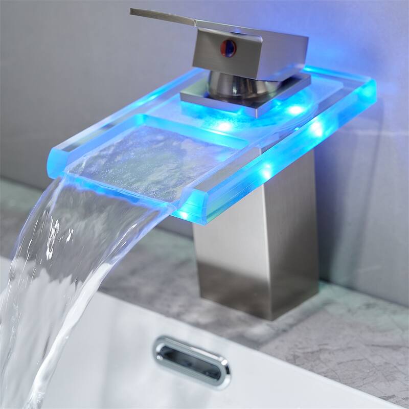 Single Handle Waterfall Bathroom Faucet with LED Light Bathroom Sink Basin Faucets