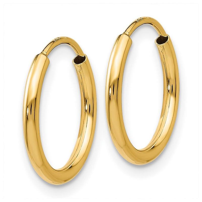 Curata 14k Yellow Gold Polished Round Endless Hoop Earrings - 14x14mm