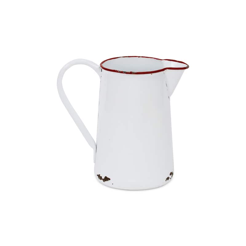 HomeRoots 8" Black And White Metal Farm Fresh Chicken Decorative Jug - 8.00 in. x 7.75 in. x 5.25 in.