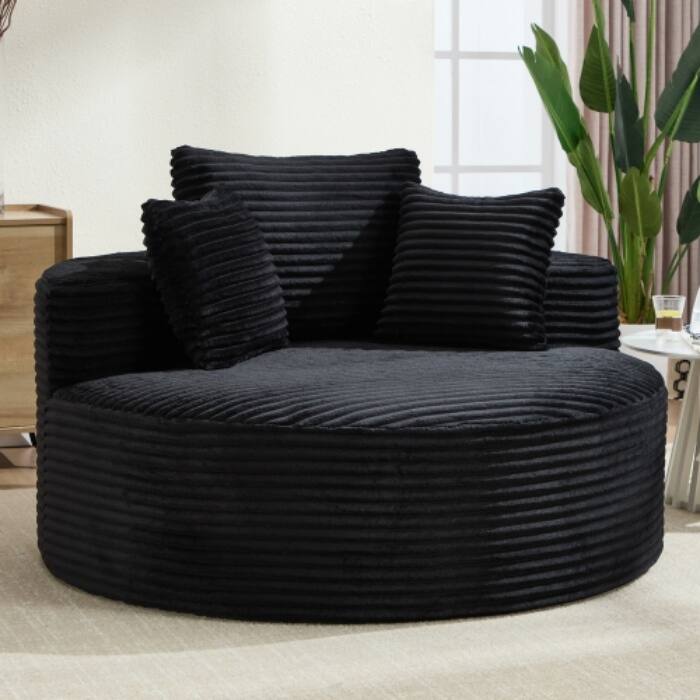 Round Memory Foam Sofa Bed, Cloud Sectional Couch with 3 Pillows for Living Room - Black