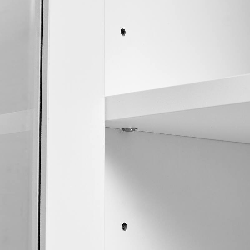 Adjustable Storage Cabinet with Above Glass Door Cabinet and Below Wooden Door Cabinet, Tall Bathroom Cabinet with 3 Drawers