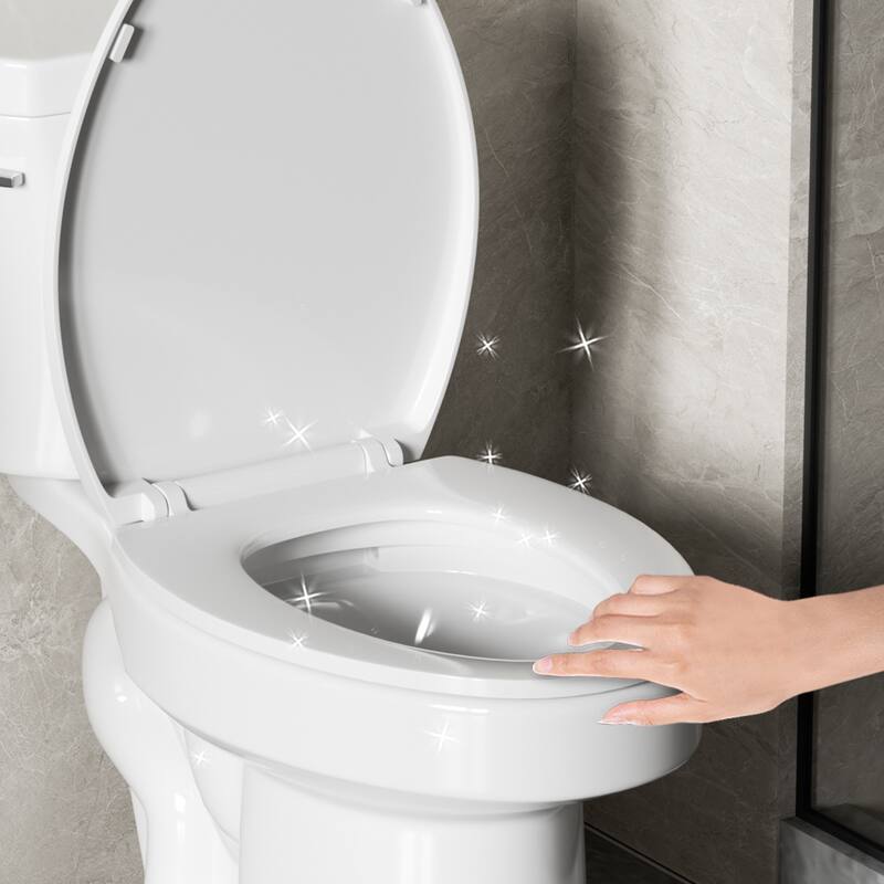 Anmytek Two Piece Toilet Tornado Flush 1.28 GPF ADA 17 Inch Soft Closing Seat Rimless Bowl 12 Inch S Trap Side Press