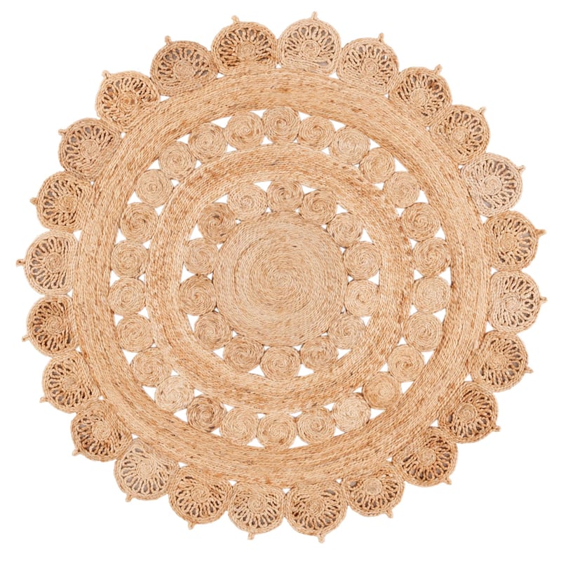 SAFAVIEH Flatweave Natural Alenka Fiber Farmhouse Jute Rug - 6' Round - Natural