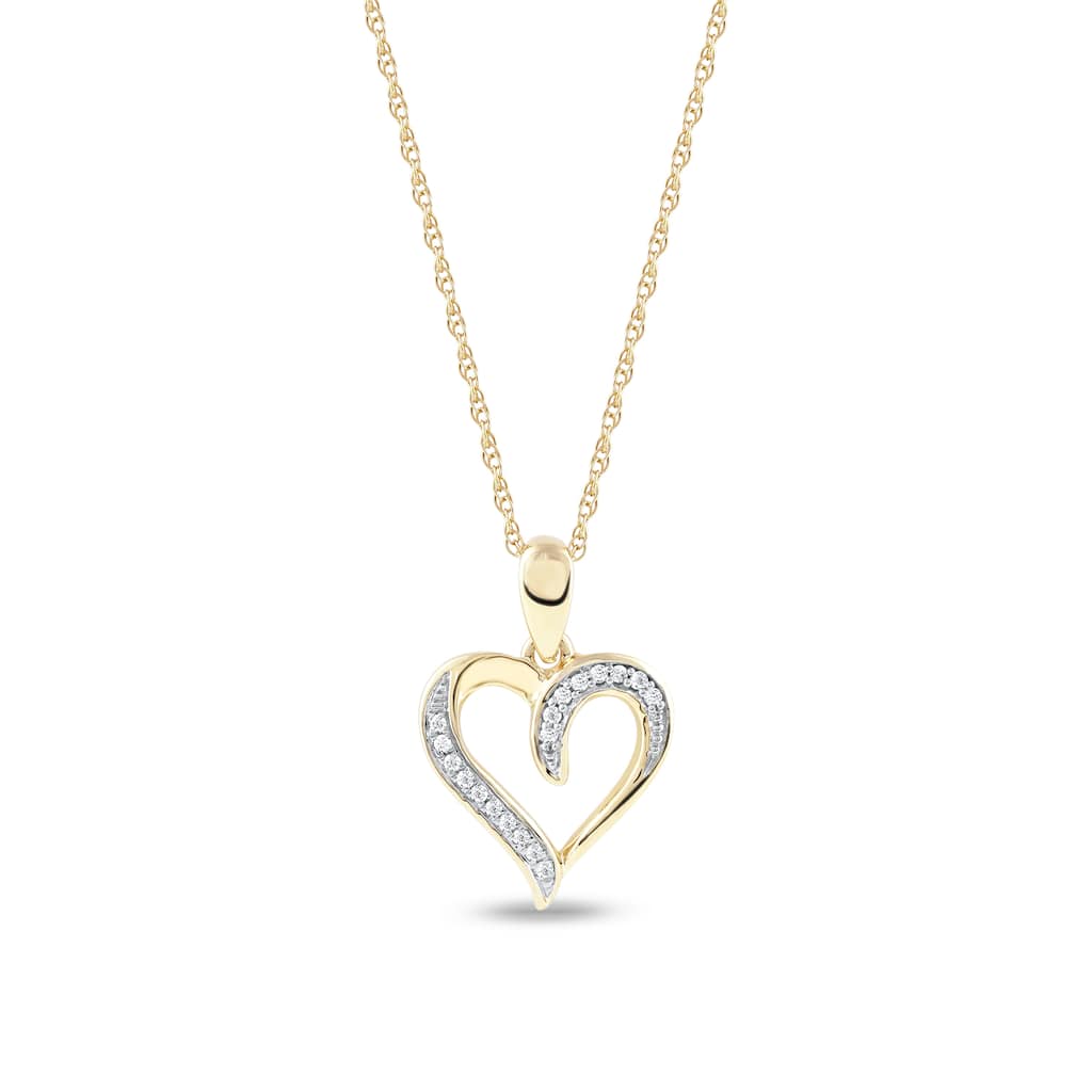 10K Yellow Gold 1/20ct TDW Diamond Open Heart Pendant Necklace for Women