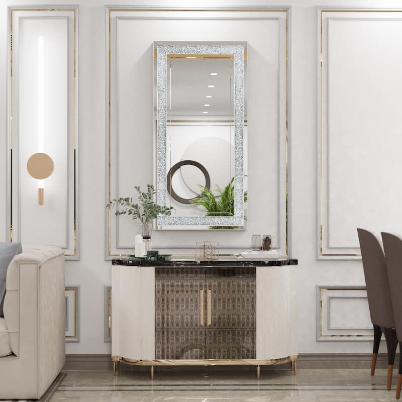 Large Sparkling Crystals Diamond Embedded Venetian Wall Mirror - 48" x 24"