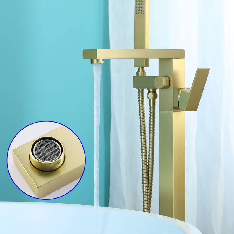Freestanding Tub Faucets With Hand Shower Floor Mount Bathroom Bathtub Faucets Single Handle High Flow Tub Filler
